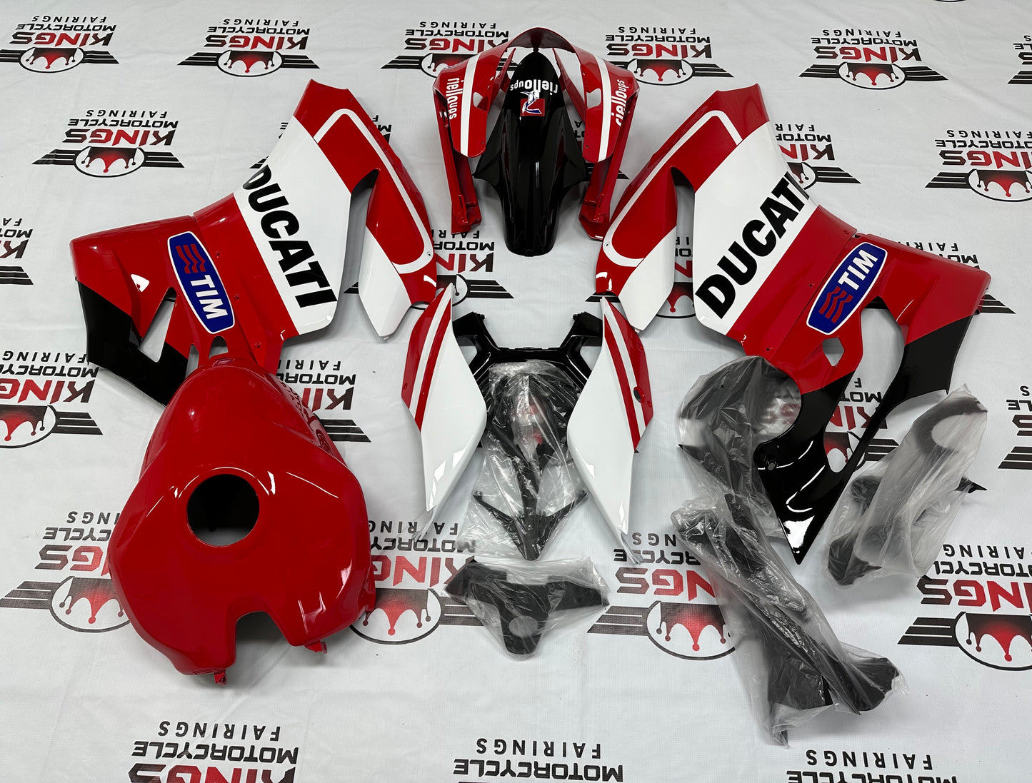Ducati 899 Fairing Set (2011-2014) Red, White Stripe, Tim at KingsMotorcycleFairings.com