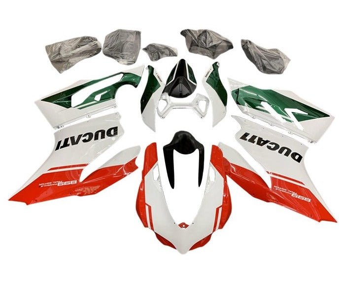Ducati 899 Fairings (2011-2014) White, Green, Red Stripe at KingsMotorcycleFairings.com