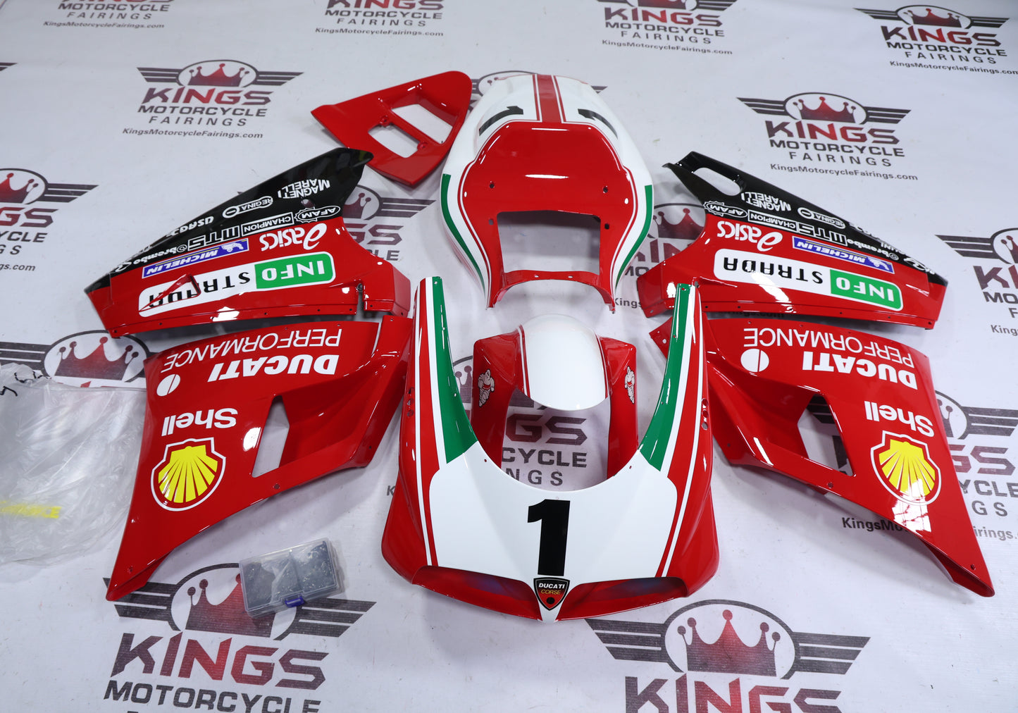 Ducati 916 Fairings (1994-1999) Red, White Shell #1 from KingsMotorcycleFairings.com