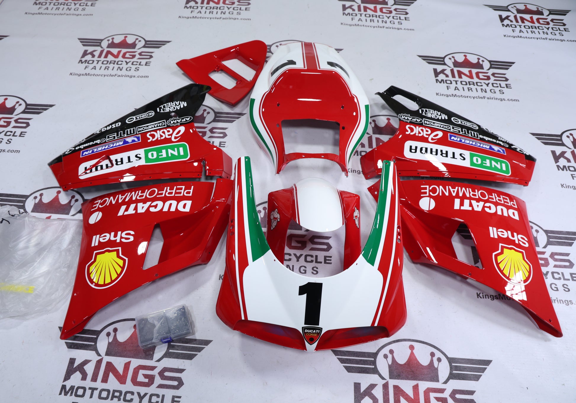 Ducati 916 Fairings (1994-1999) Red, White Shell #1 from KingsMotorcycleFairings.com