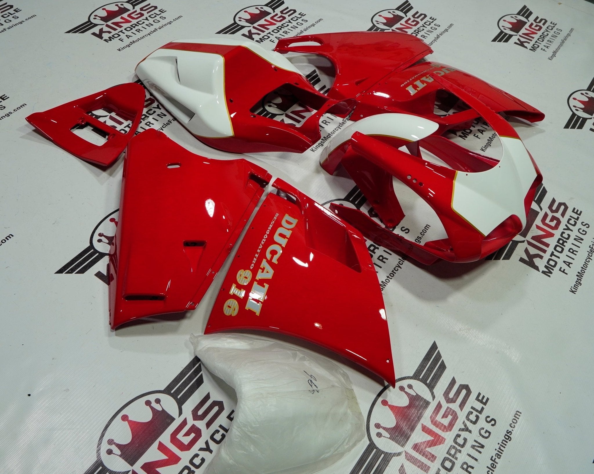 Ducati 916 (1994-1999) Red, White, Silver & Gold Pinstripe Fairings at KingsMotorcycleFairings.com