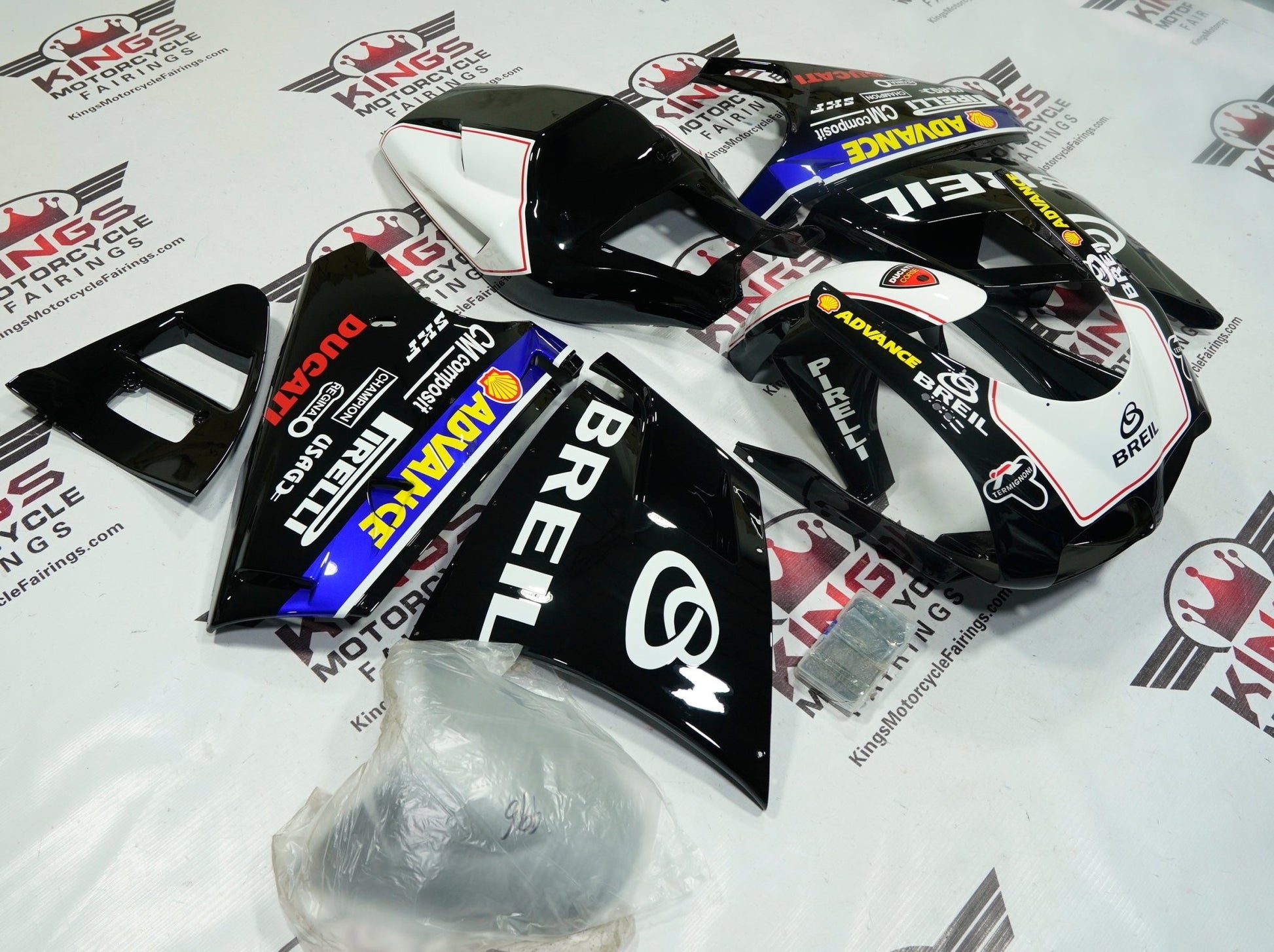 Ducati 996 Fairings (1998-2002) Black, White, Red Breil at KingsMotorcycleFairings.com