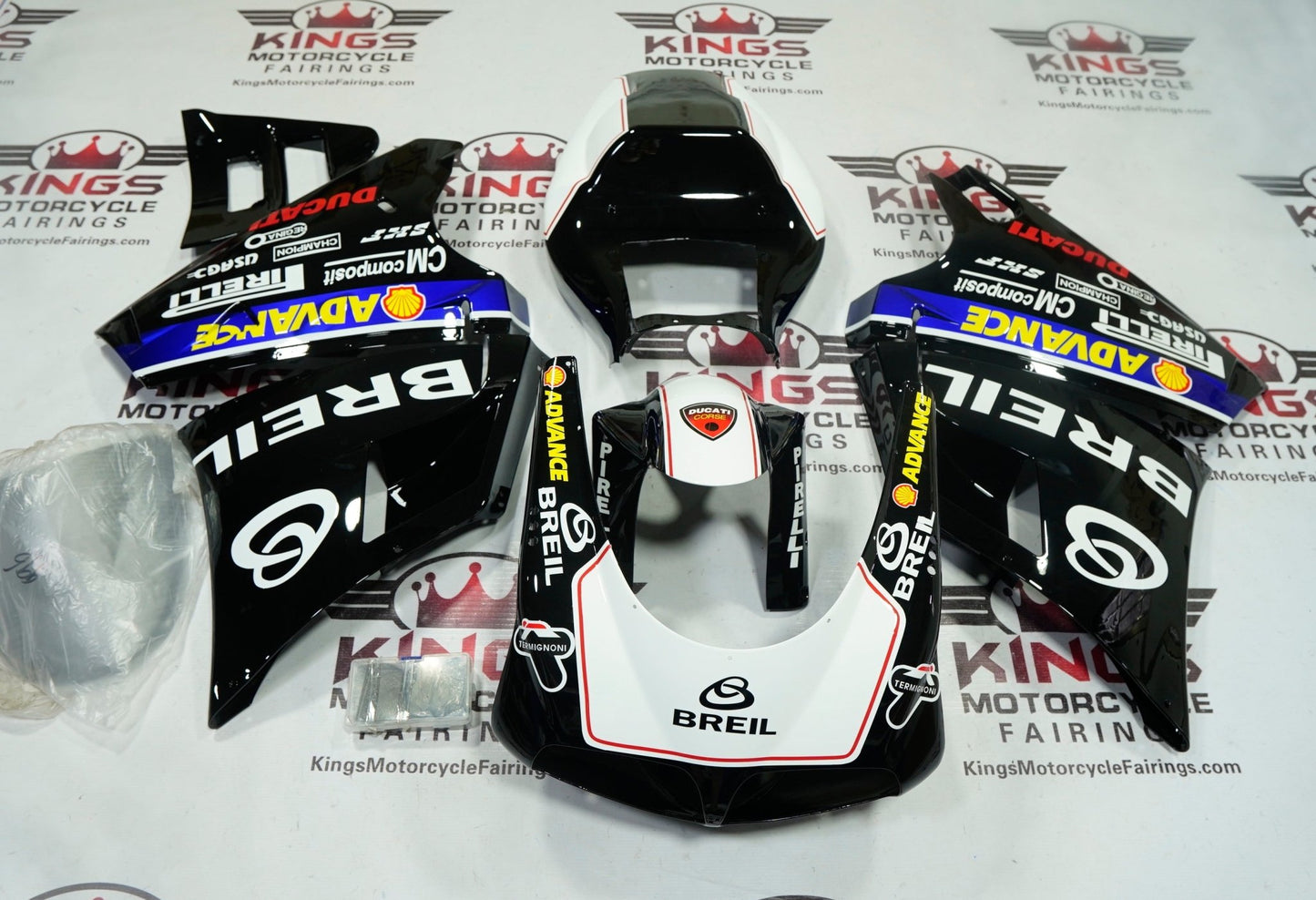 Ducati 996 Fairings (1998-2002) Black, White, Red Breil by KingsMotorcycleFairings.com