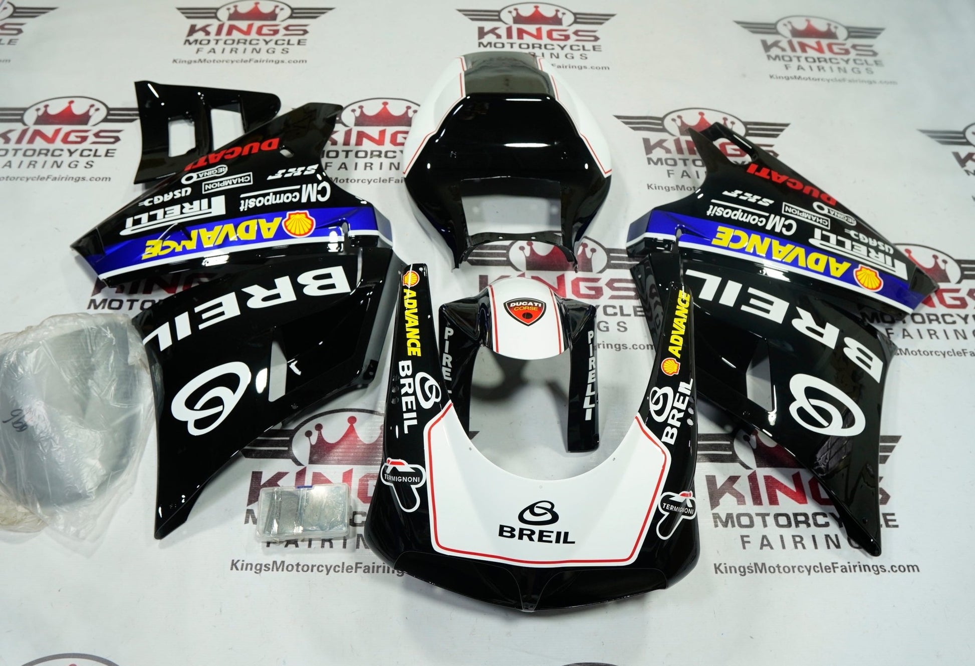 Ducati 996 Fairings (1998-2002) Black, White, Red Breil by KingsMotorcycleFairings.com