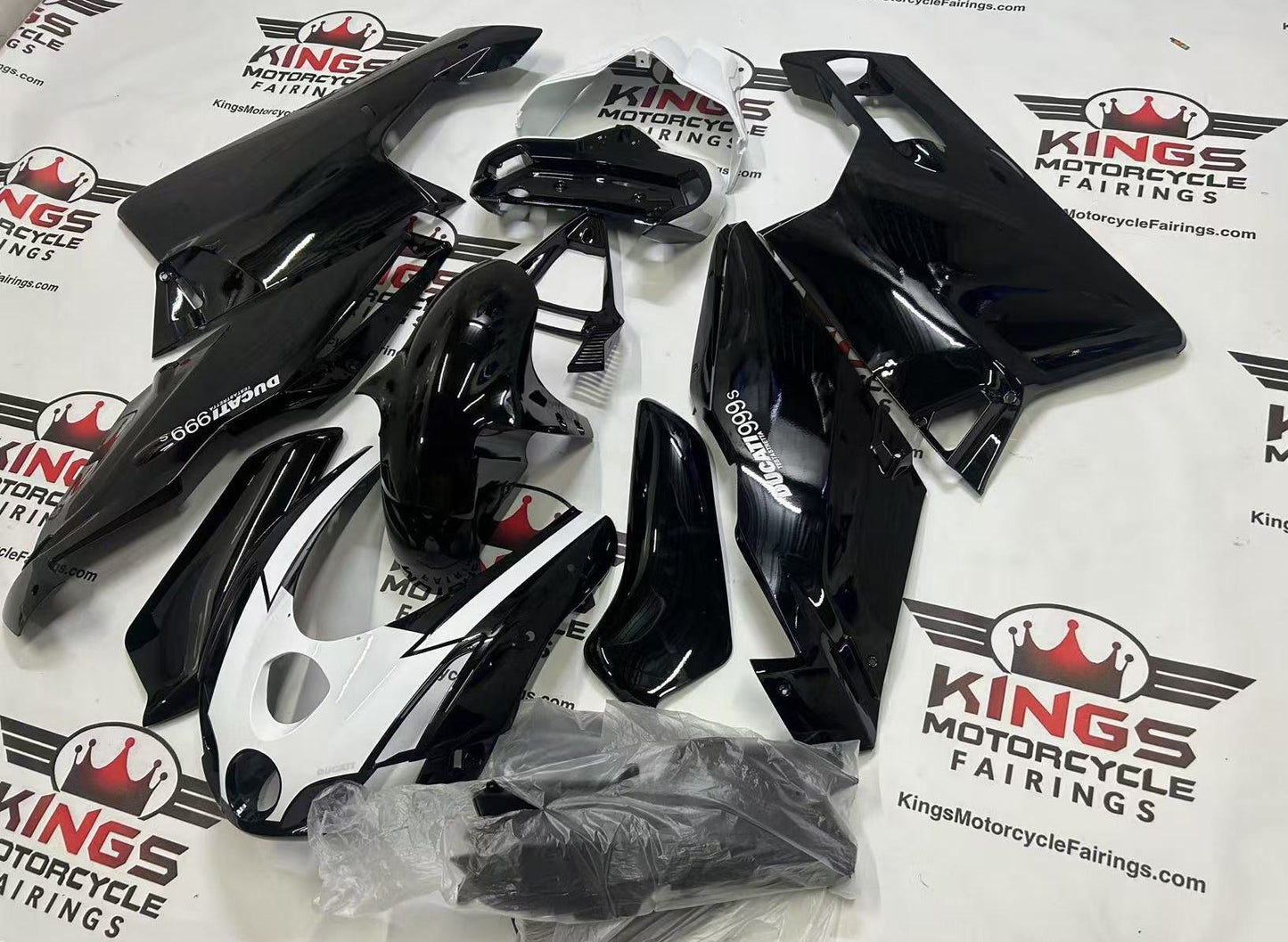 Ducati 999 Fairing Kit (2003-2004) Black Gloss, White at KingsMotorcycleFairings.com