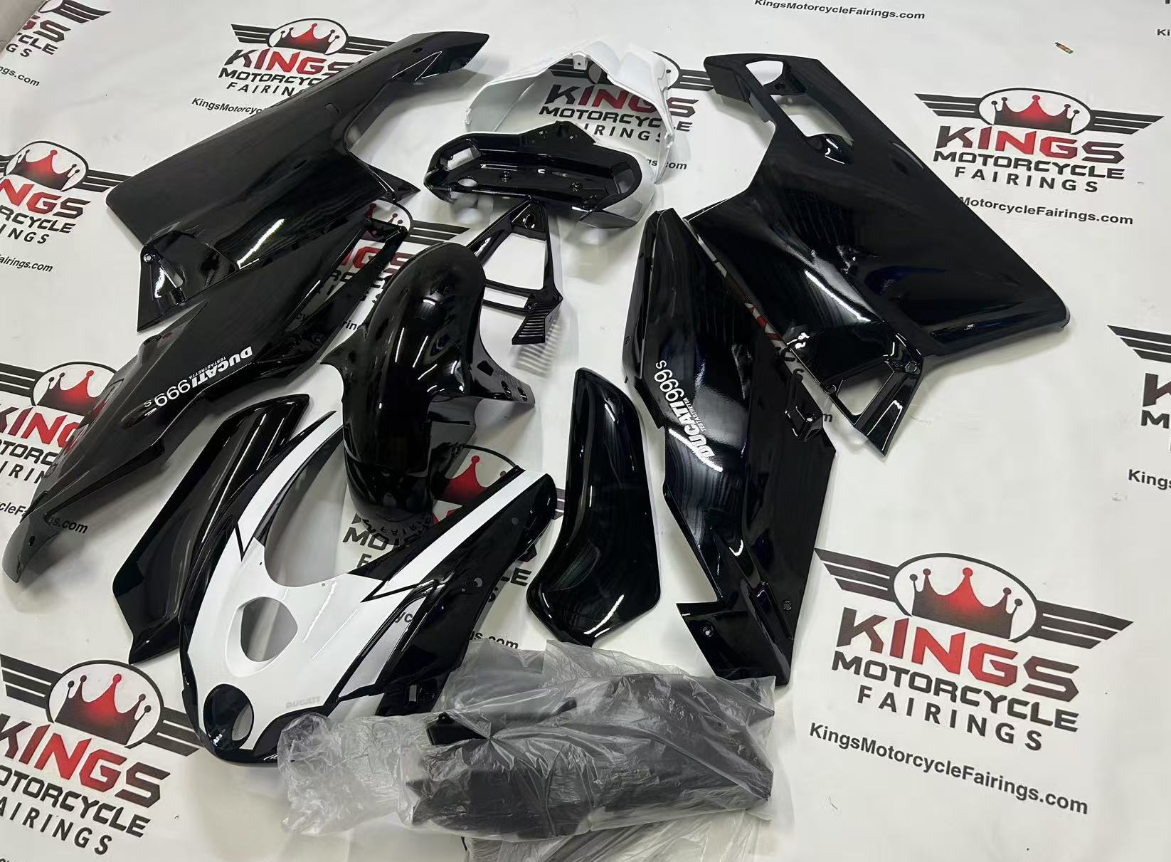 Ducati 999 Fairing Kit (2003-2004) Gloss Black, White at KingsMotorcycleFairings.com