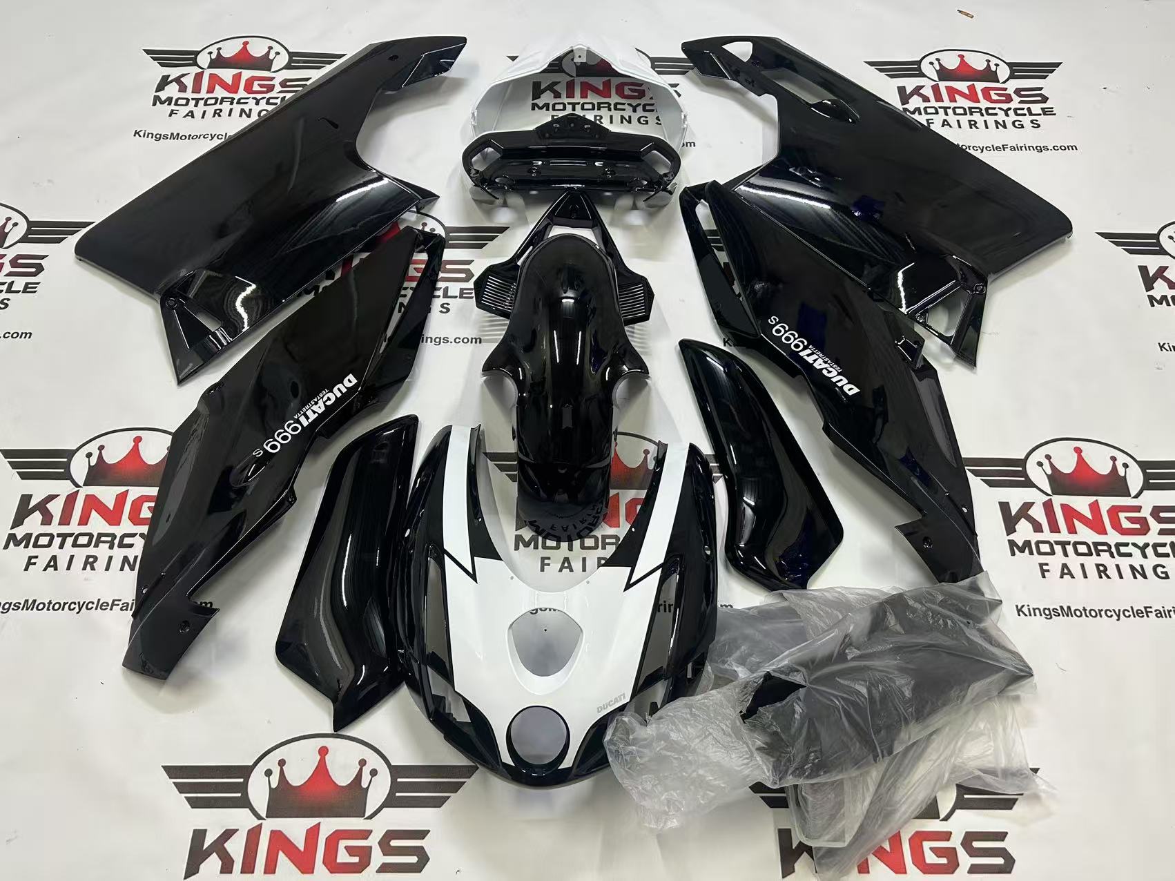 Ducati 999 Fairings (2003-2004) Black Gloss, White at KingsMotorcycleFairings.com