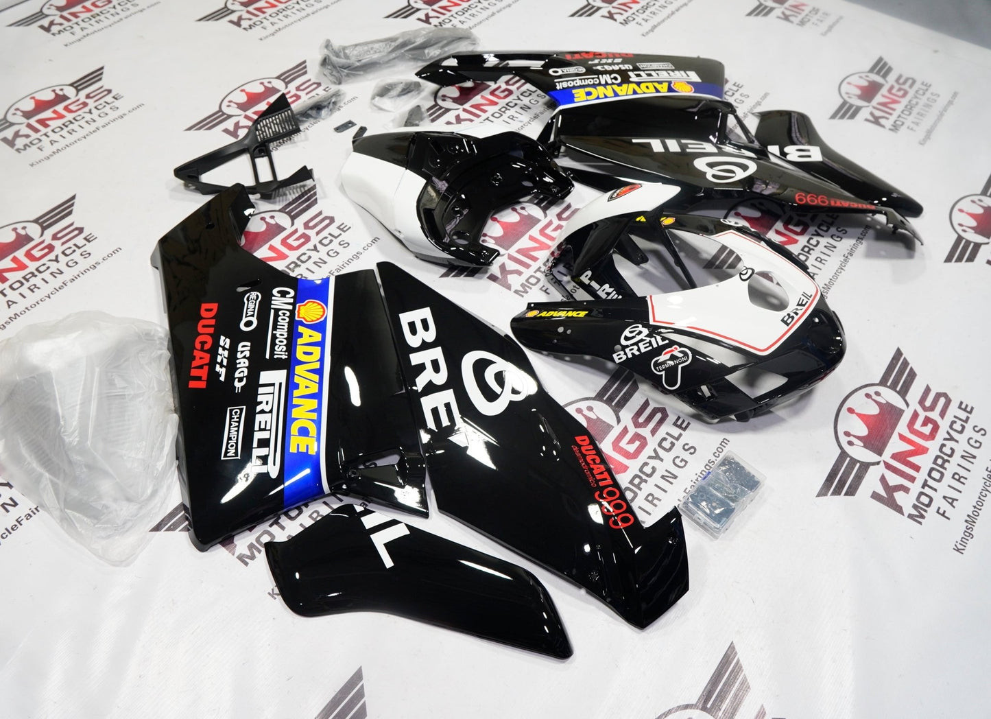 Ducati 999 Fairings (2003-2004) Black, White, Blue Breil at KingsMotorcycleFairings.com