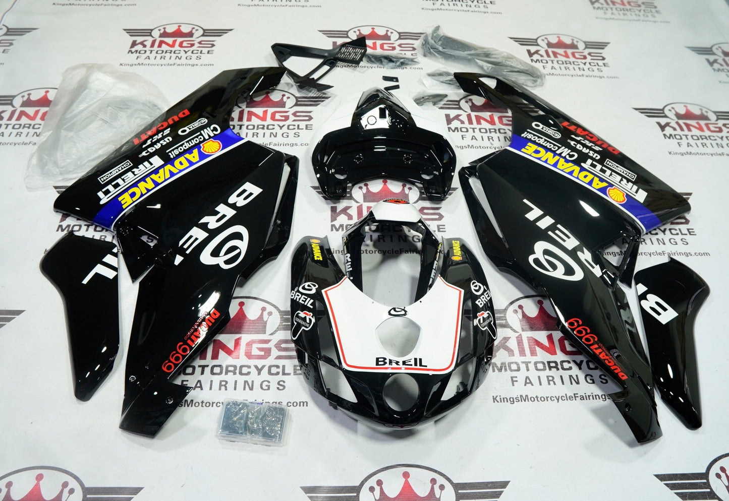 Ducati 999 Fairings (2003-2004) Black, White, Blue Breil by KingsMotorcycleFairings.com