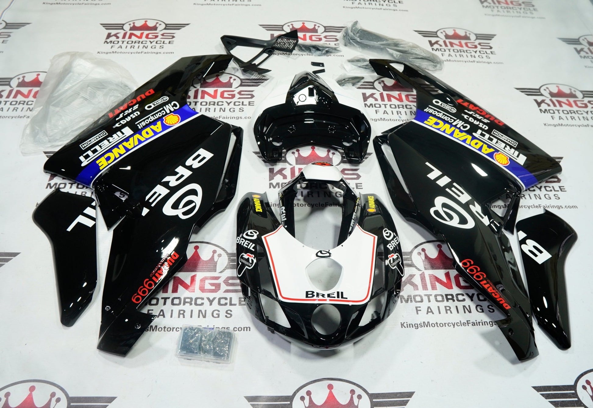 Ducati 999 Fairings (2003-2004) Black, White, Blue Breil by KingsMotorcycleFairings.com