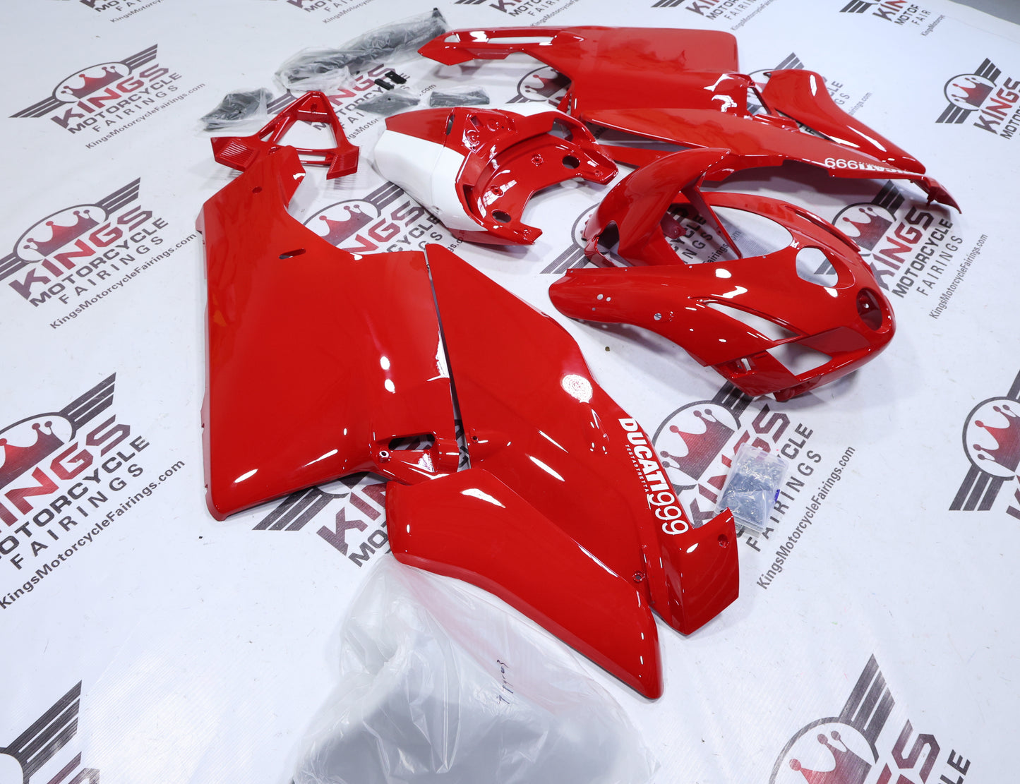 Ducati 999 Fairings (2003-2004) Gloss Red, White at KingsMotorcycleFairings.com