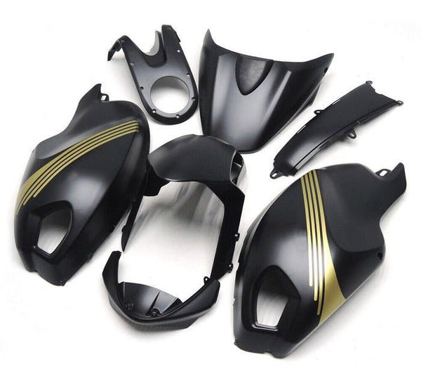 Ducati Monster 696, 796, 1100 Fairings (2008-2016) Matte Black, Gold Stripes at KingsMotorcycleFairings.com