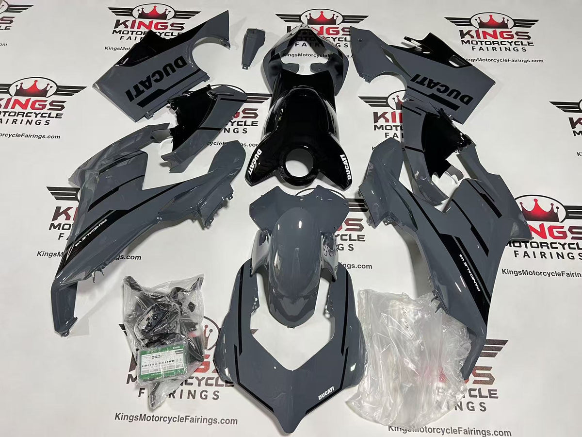 Ducati Panigale V4 Fairing Kit (2018-2019) Gray, Black Stripes at KingsMotorcycleFairings.com