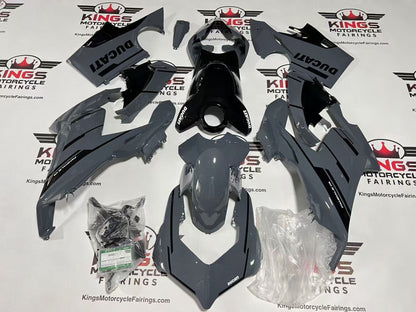Ducati Panigale V4 Fairing Kit (2018-2019) Gray, Black Stripes at KingsMotorcycleFairings.com