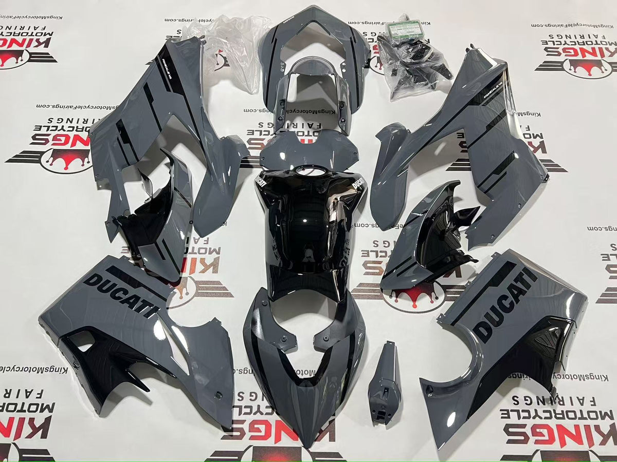 Ducati Panigale V4 Fairing Set (2018-2019) Gray, Black Stripes at KingsMotorcycleFairings.com