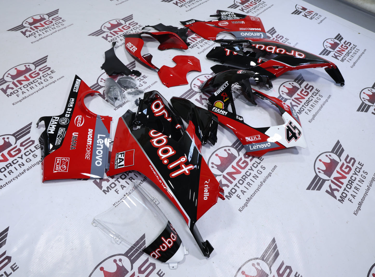 Ducati Panigale V4 Fairing Set (2018-2019) Red, Black Lenovo 45 at KingsMotorcycleFairings.com