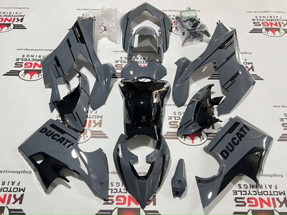 Ducati Panigale V4 Fairing Set (2020-2021) Gray, Black Stripes at KingsMotorcycleFairings.com