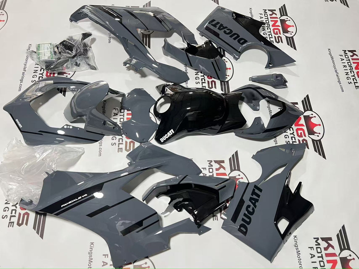 Ducati Panigale V4 Fairings (2018-2019) Gray, Black Stripes at KingsMotorcycleFairings.com
