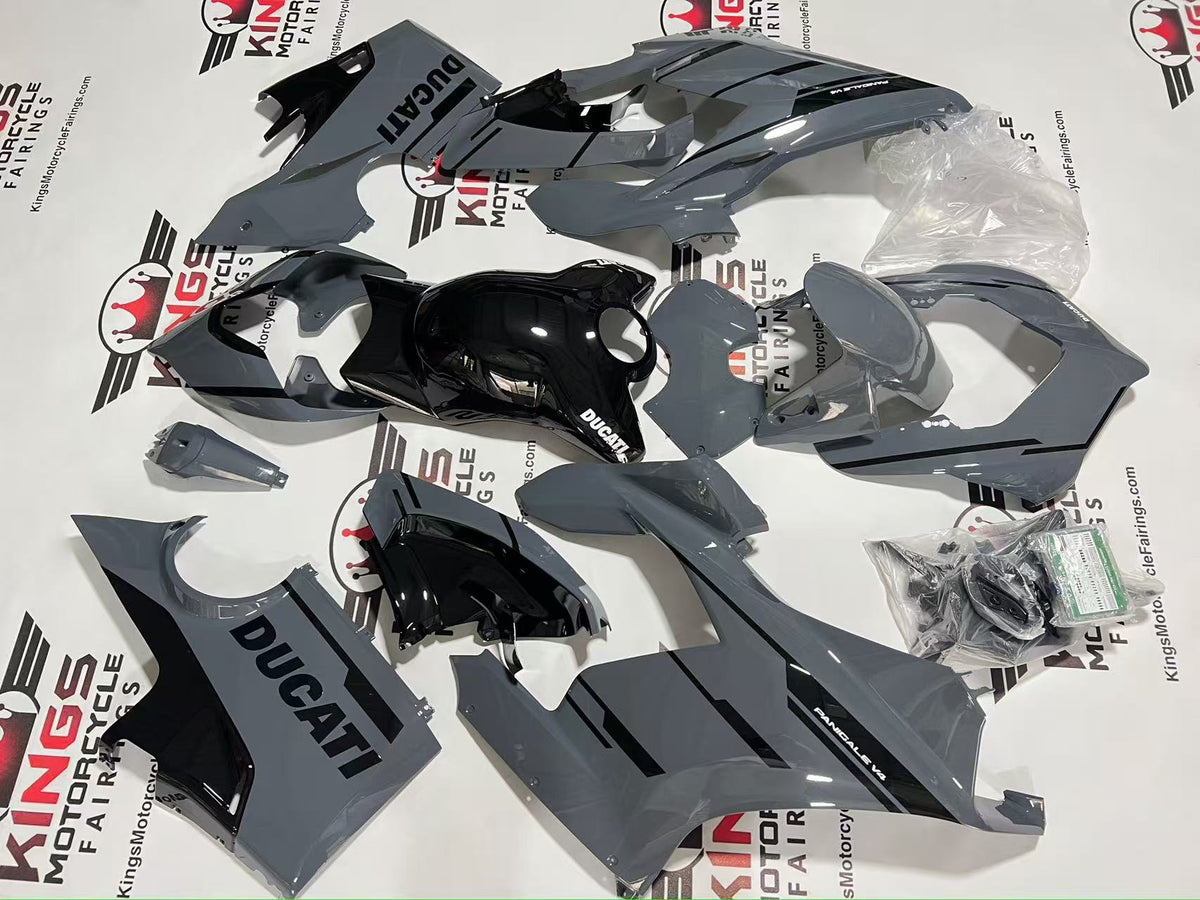 Ducati Panigale V4 Fairings (2018-2019) Gray, Black Stripes from KingsMotorcycleFairings.com