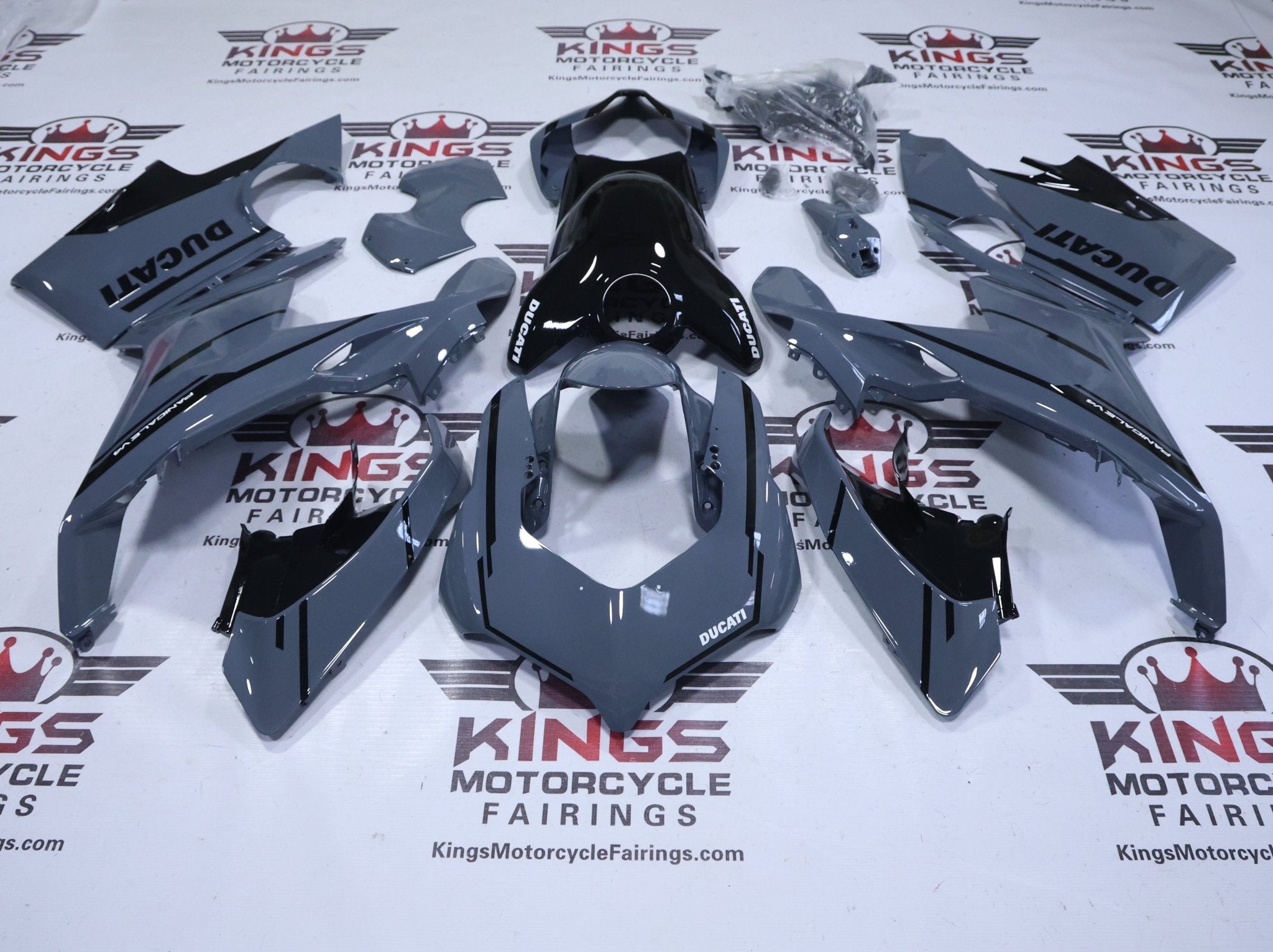 Ducati Panigale V4 Fairings (2018-2019) Nardo Gray, Black at KingsMotorcycleFairings.com