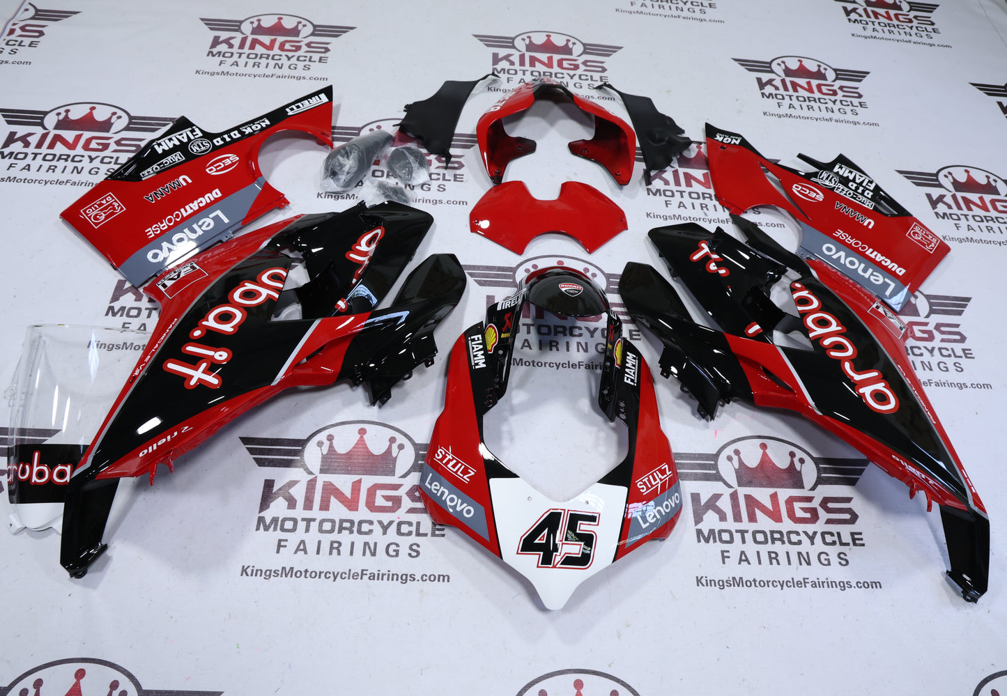 Ducati Panigale V4 Fairings (2018-2019) Red, Black Lenovo 45 from KingsMotorcycleFairings.com
