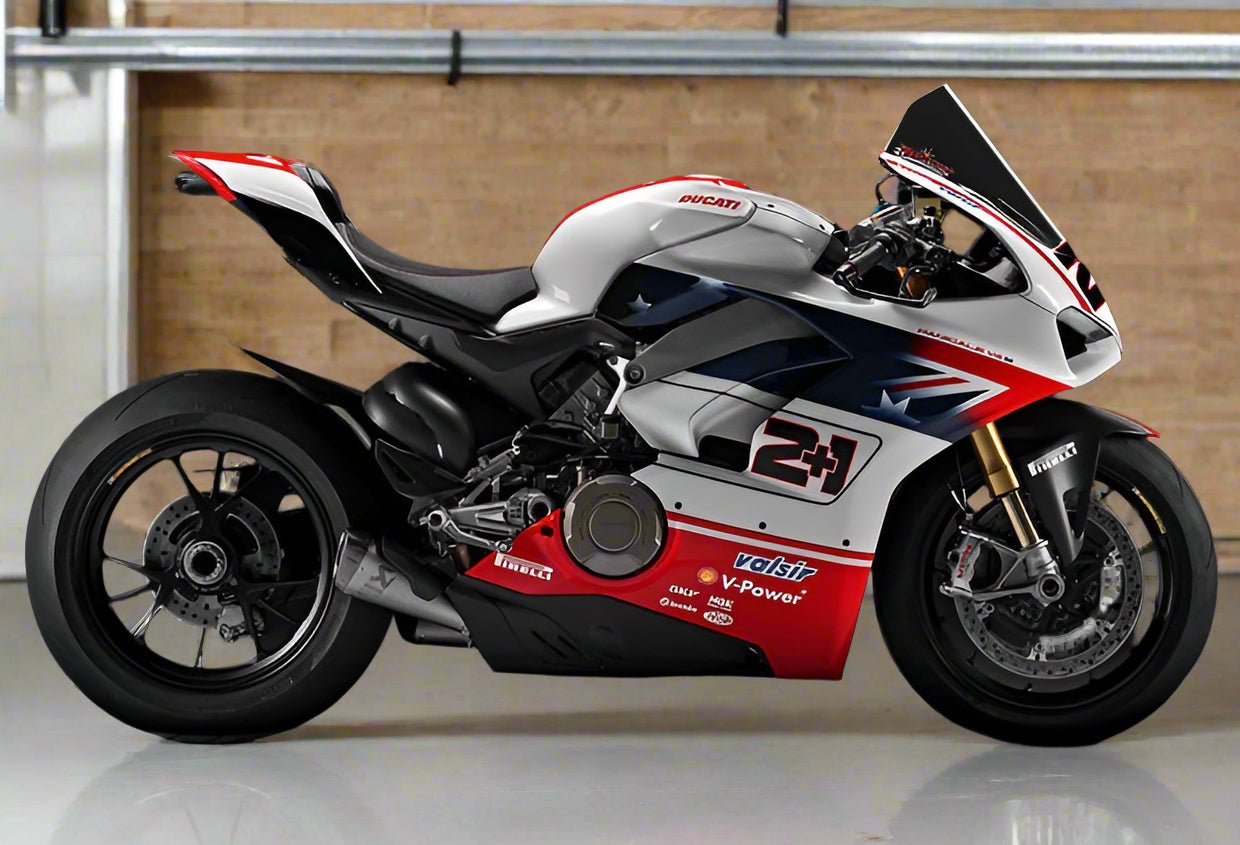 Ducati Panigale V4 Fairing Kit (2018-2019) White, Red, Blue at KingsMotorcycleFairings.com