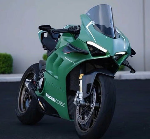 Ducati Panigale V4 Fairings (2020-2021) Matte Green, White at KingsMotorcycleFairings.com