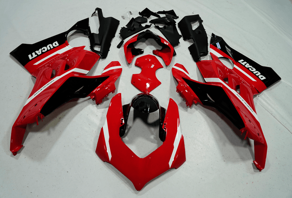 Ducati Panigale V4 Fairings (2020-2021) Red, White Stripe, Black at KingsMotorcycleFairings.com