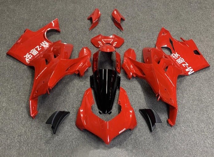 Ducati Panigale V4 Fairing set (2020-2021) Red, White Symbols at KingsMotorcycleFairings.com
