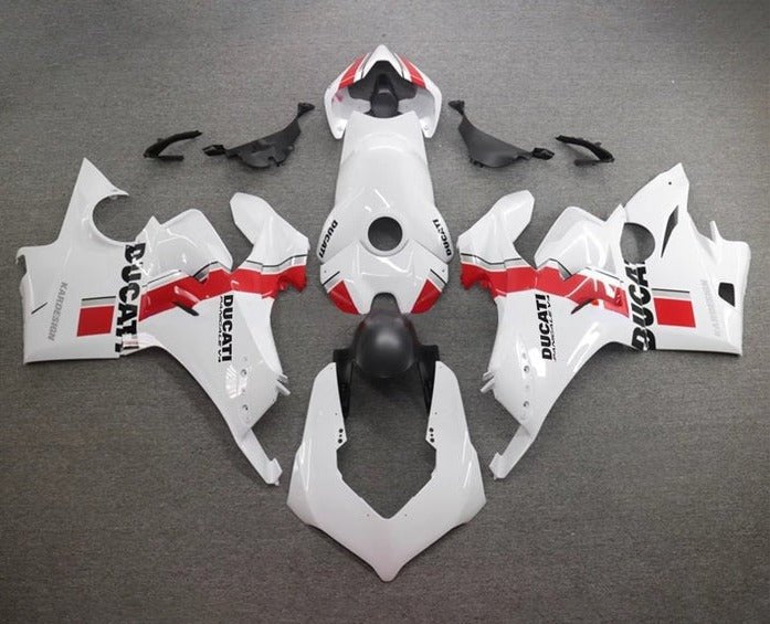 Ducati Panigale V4 Fairing set (2020-2021) White, Black, Red Stripe at KingsMotorcycleFairings.com
