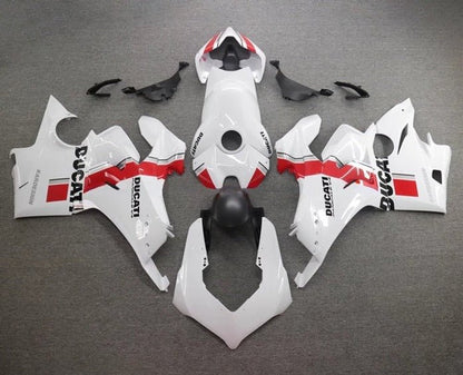 Ducati Panigale V4 Fairing set (2020-2021) White, Black, Red Stripe at KingsMotorcycleFairings.com