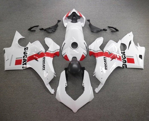 Ducati Panigale V4 Fairings (2020-2021) White, Black, Red Stripe at KingsMotorcycleFairings.com