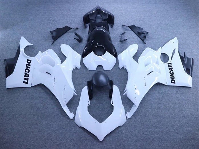 Ducati Panigale V4 Fairing set (2020-2021) White, Black at KingsMotorcycleFairings.com