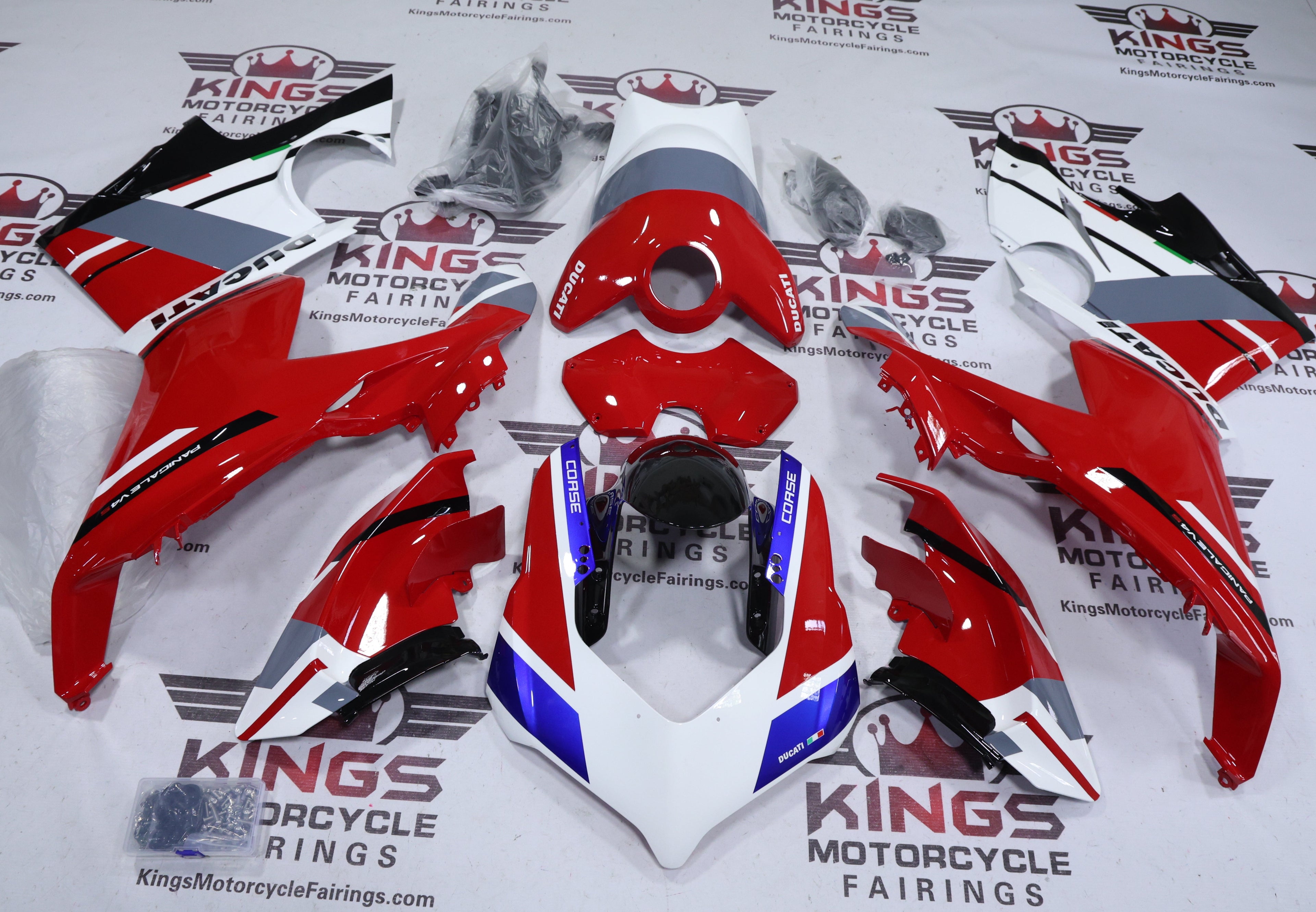 Ducati Panigale V4S Fairings (2018-2019) Red, White, Blue, Gray, Black at KingsMotorcycleFairings.com