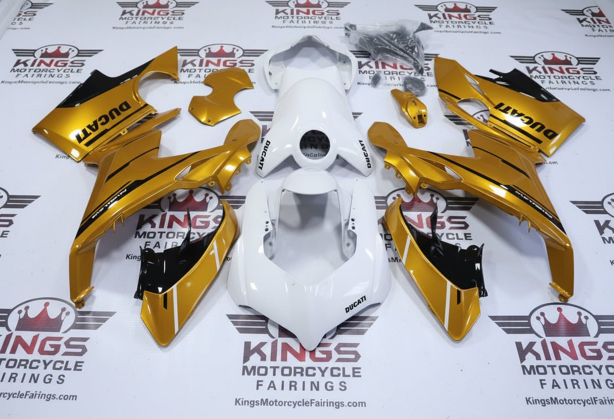Ducati Panigale V4S Fairings (2018-2019) White, Gold, Black at KingsMotorcycleFairings.com