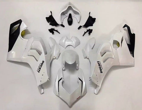 Ducati Panigale V4S Fairings (2020-2021) Pearl White, Black at KingsMotorcycleFairings.com