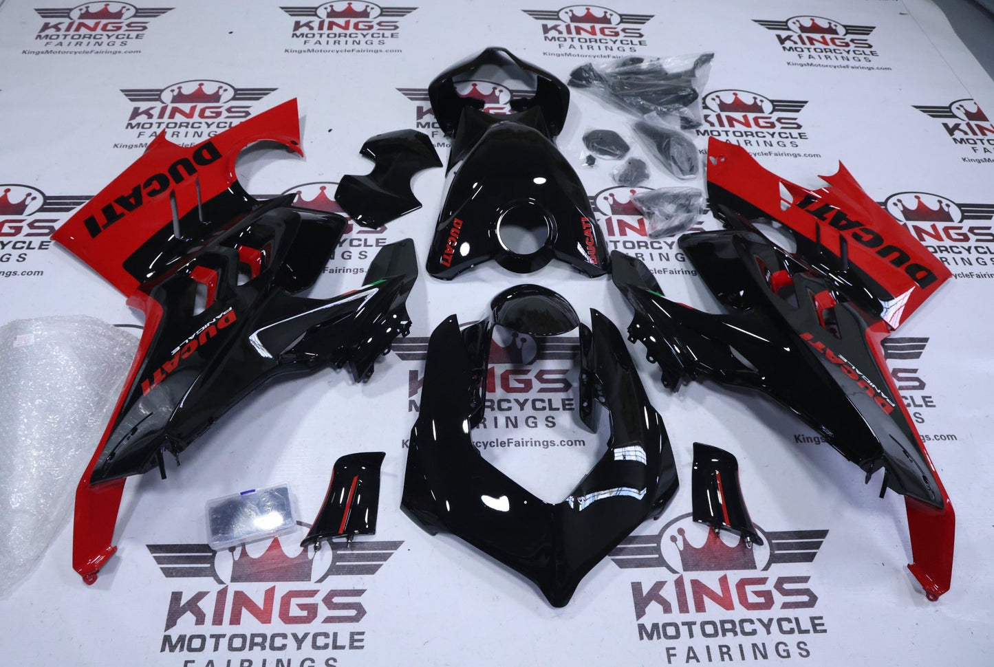 Ducati Panigale V4S Fairings (2022-2024) Black, Red Gloss at KingsMotorcycleFairings.com