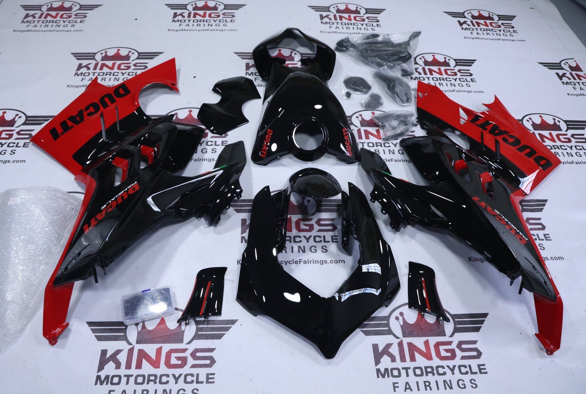 Ducati Panigale V4S Fairings (2022-2024) Black, Red Gloss at KingsMotorcycleFairings.com