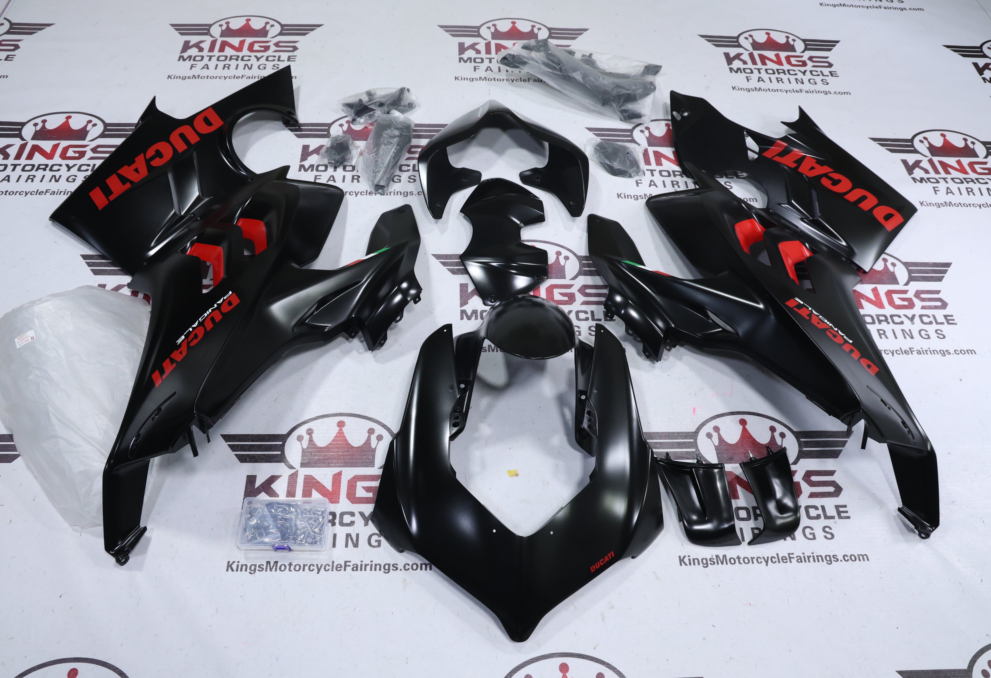 Ducati Panigale V4S Fairings (2022-2024) Satin Black, Red at KingsMotorcycleFairings.com