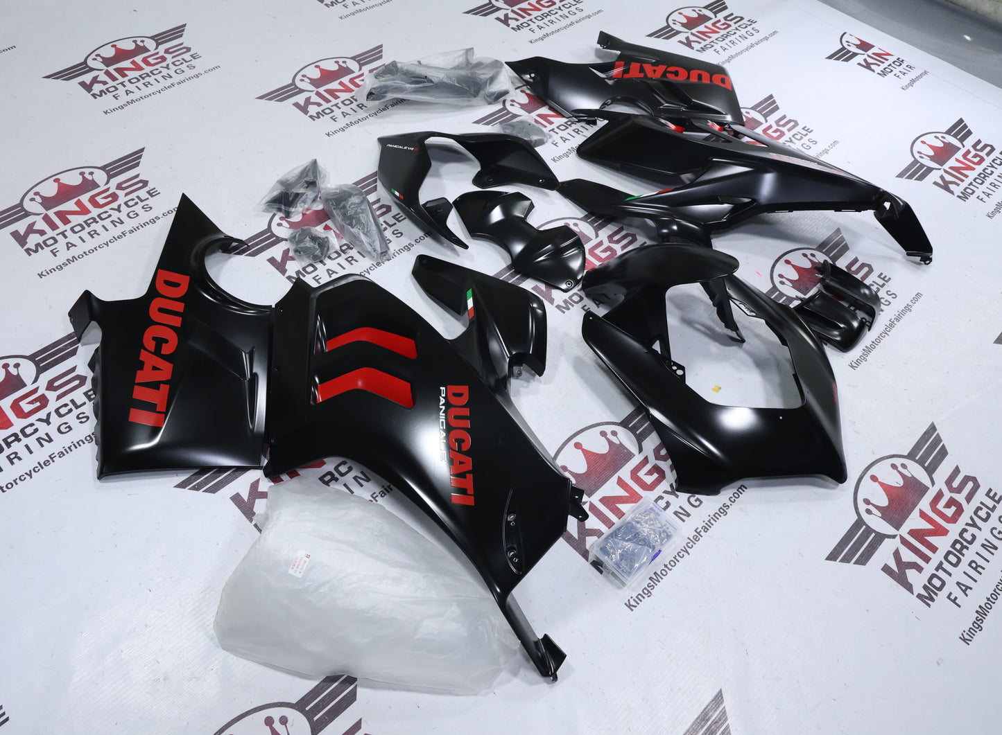 Ducati Panigale V4S Fairings (2022-2024) Satin Black, Red from KingsMotorcycleFairings.com