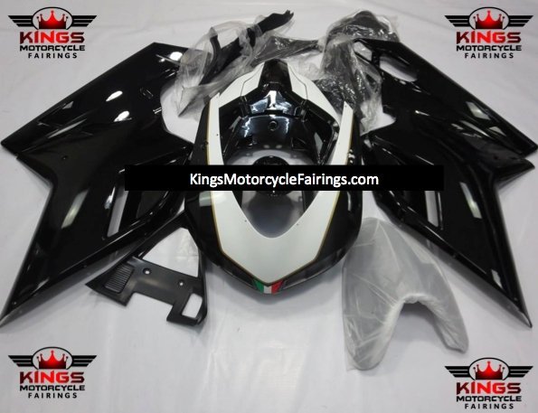 Ducati 1198 (2007-2012) Black, White & Gold Fairings at KingsMotorcycleFairings.com