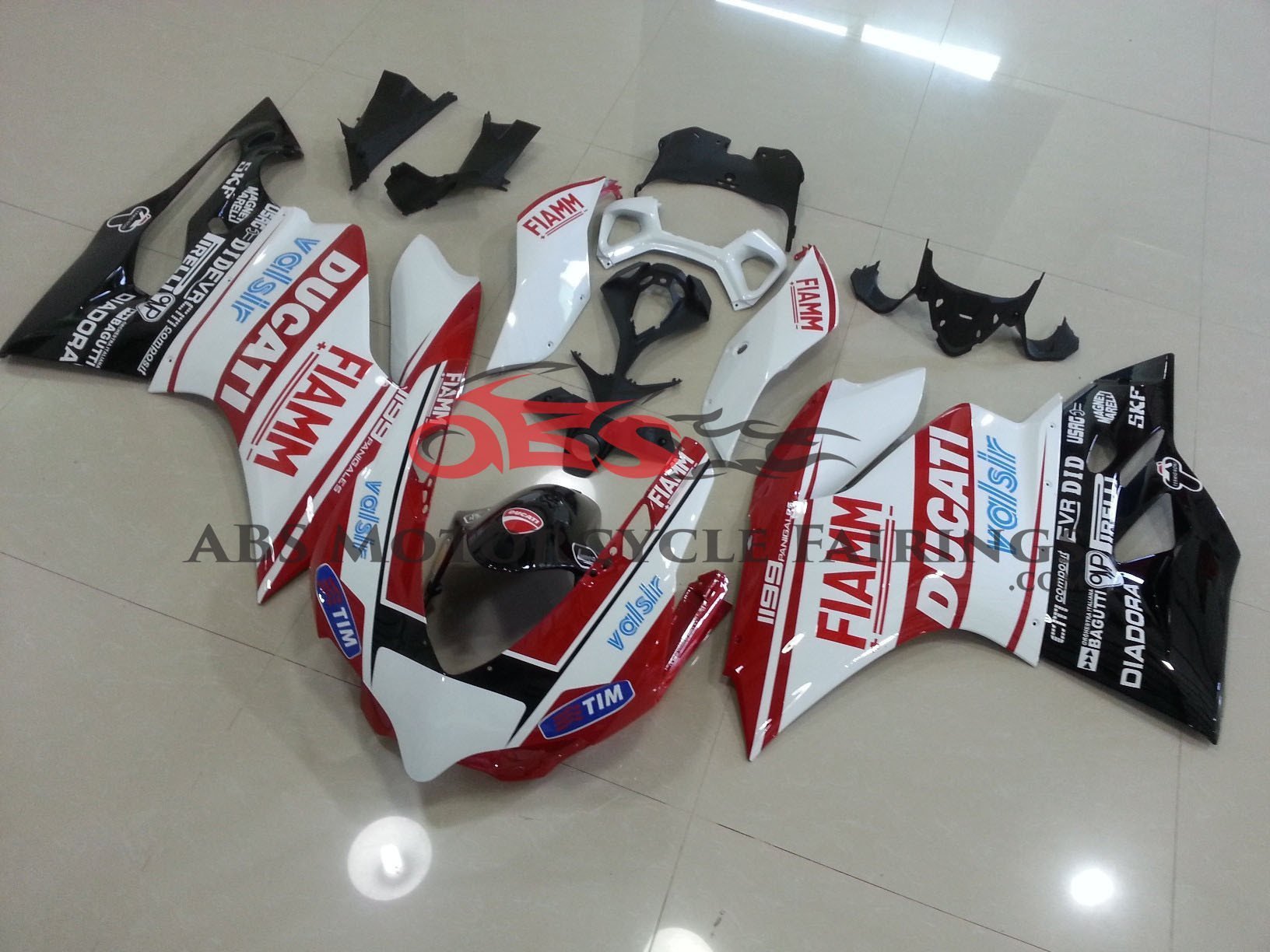 Ducati 1199 (2011-2014) Red & White FIAMM Fairings at KingsMotorcycleFairings.com