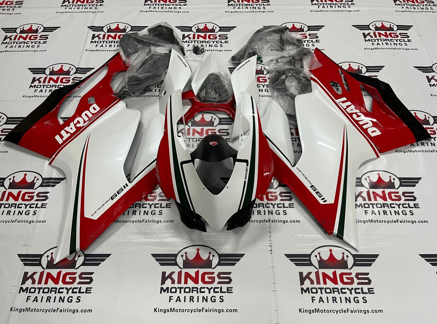 Ducati 1199 Fairing kit (2011-2014) White, Red, Black Stripe at KingsMotorcycleFairings.com