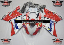 White, Red and Blue Unibat Fairing Kit for a 2011, 2012, 2013 & 2014 Ducati 1199 motorcycle at Kings Motorcycle Fairings
