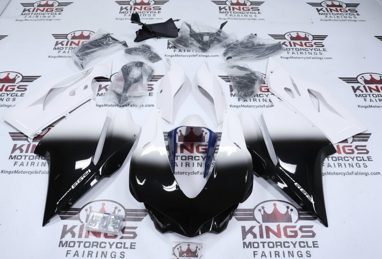 Ducati 1299 Panigale Fairing Kits (2015-2020) Black, White Fade from KingsMotorcycleFairings.com