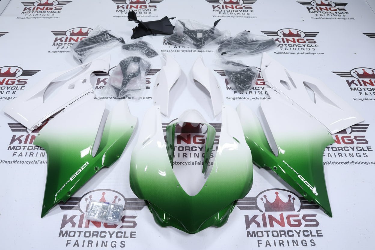 Ducati 1299 Panigale Fairings (2015-2020) Green, White Fade from KingsMotorcycleFairings.com