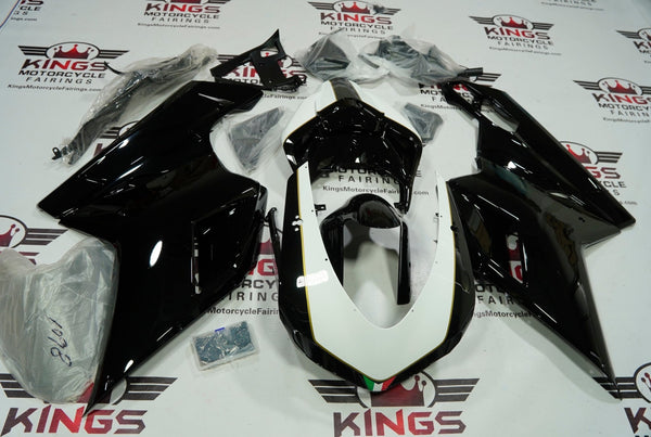 Ducati 848 (2007-2014) Black, White & Gold Fairings at KingsMotorcycleFairings.com