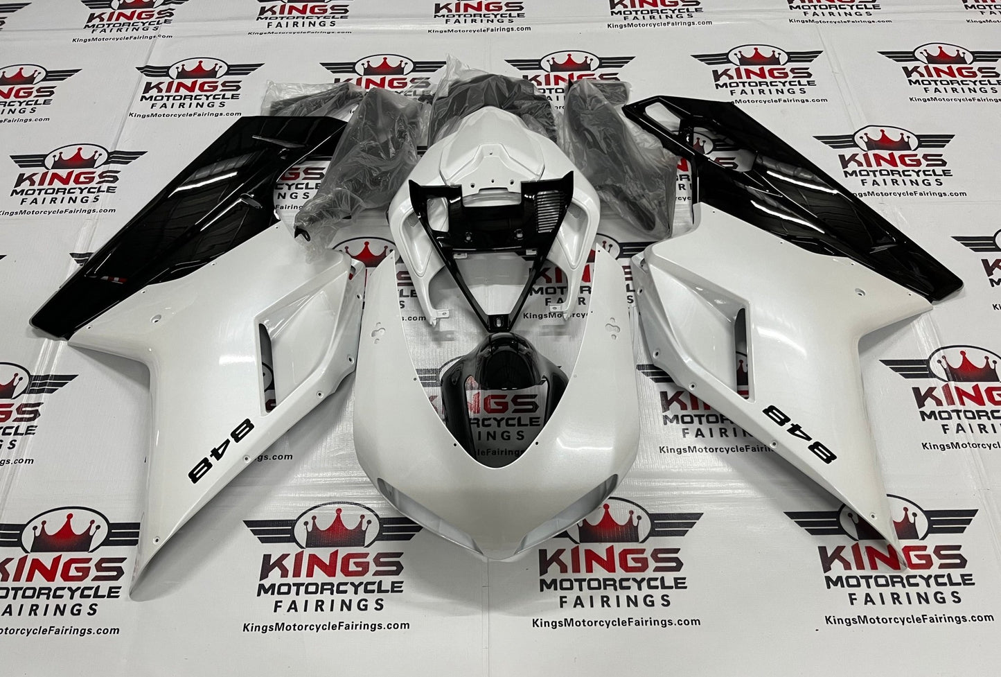 Ducati 848 (2007-2014) Pearl White, Black Fairings at KingsMotorcycleFairings.com 