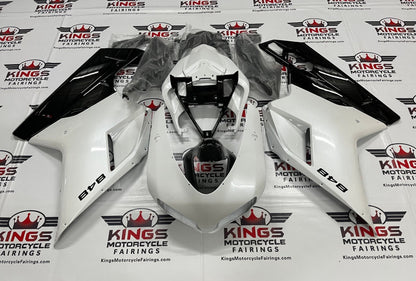 Ducati 848 (2007-2014) Pearl White, Black Fairings at KingsMotorcycleFairings.com 