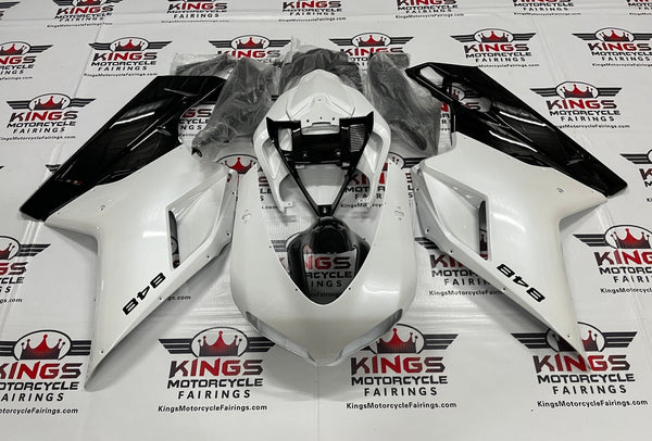 Ducati 848 (2007-2014) Pearl White, Black Fairings at KingsMotorcycleFairings.com 